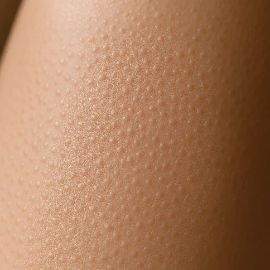 Close-up of skin texture showing small bumps on arms or legs, natural lighting, realistic skin tone, health and skincare context
