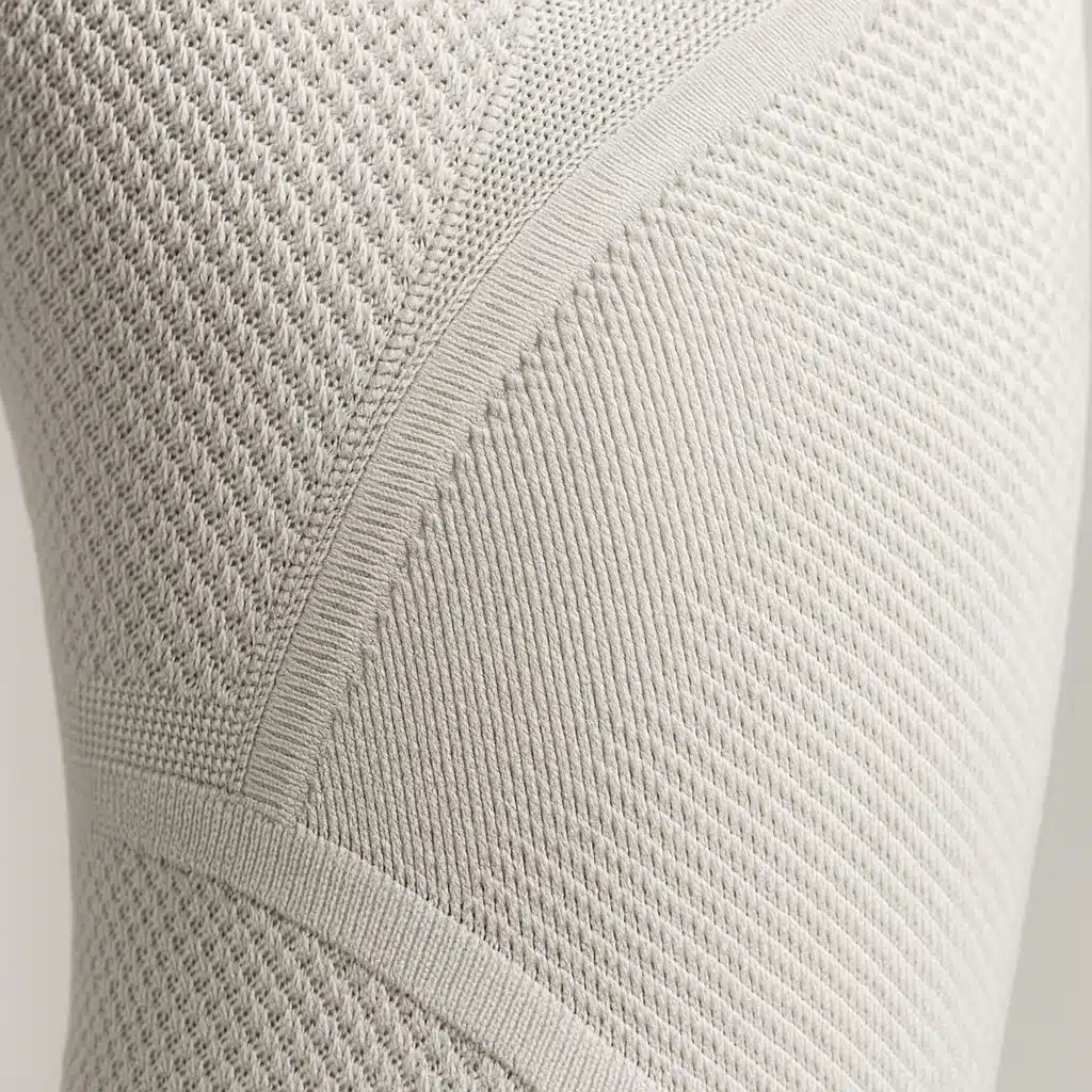 Close-up detail of compression sock fabric texture showing knit pattern and elasticity, macro photography, technical product documentation style