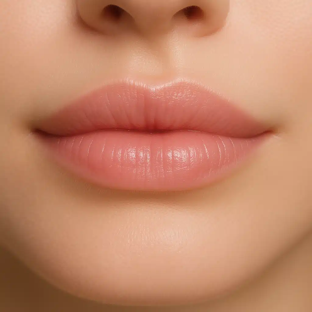 Close-up of healthy, moisturized lips with natural pink tone, soft lighting, skincare and beauty concept, professional photography style